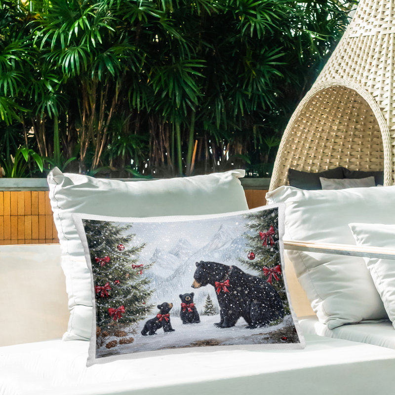 Coussin extérieur Christmas Black Bears, imprimé par Tina LeCour, 14 x 7 x 20