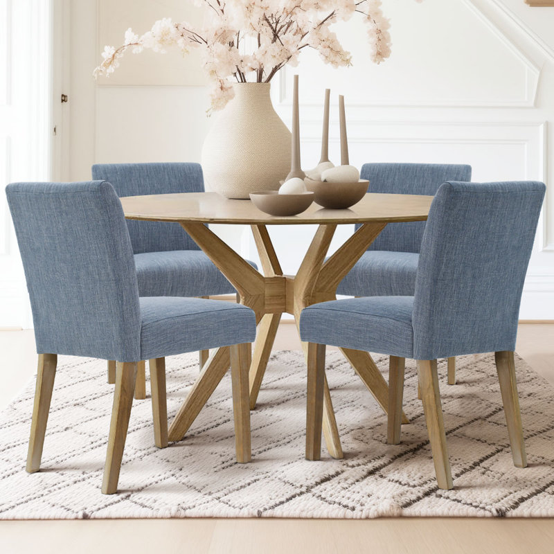Encline 18.5" Stain Resistant Linen Dining Chair, Blue