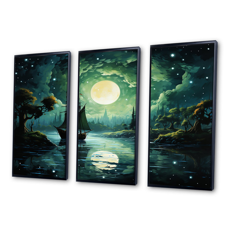 Ensemble de salon mural pirate lunatique Moonlight I - Pirate Wall Art, Cadre flottant noir, H 40 po x l 60 po x P 1 po