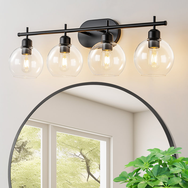 Éclairage pour meuble-lavabo à 4 lumières à intensité variable Glausen, Noir mat