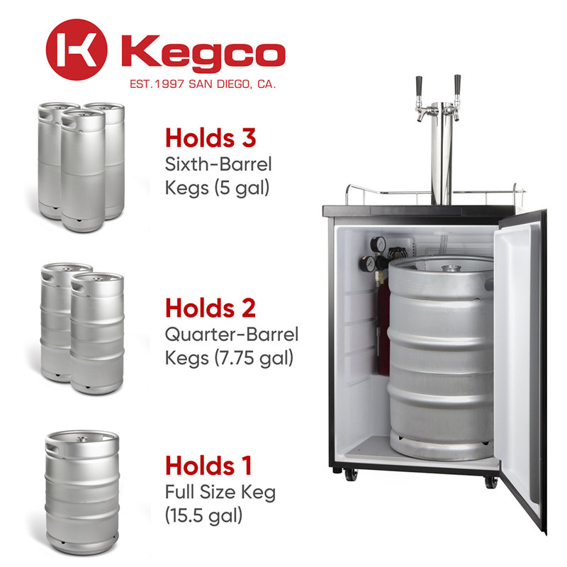 Stainless Steel Dual Tap Freestanding Kegerator with Adjustable Temperature
