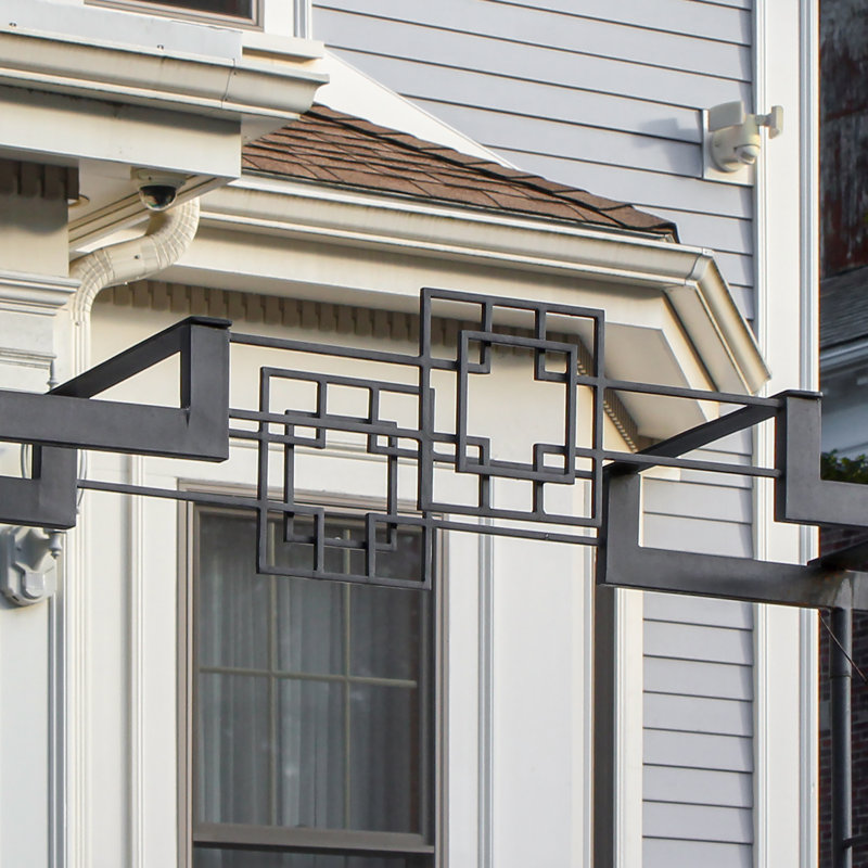Graphite Wrought Iron Modern Arch Arbor with Spiked Stakes