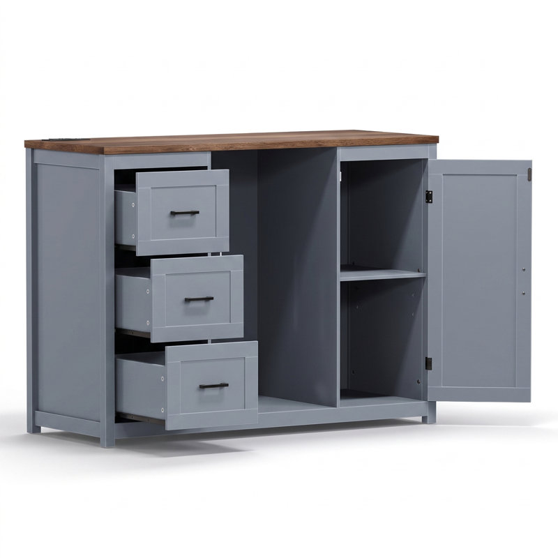 Îlot de cuisine 52 po avec mini-réfrigérateur et armoire à café avec prise de courant intégrée, L 52 po, Bleu