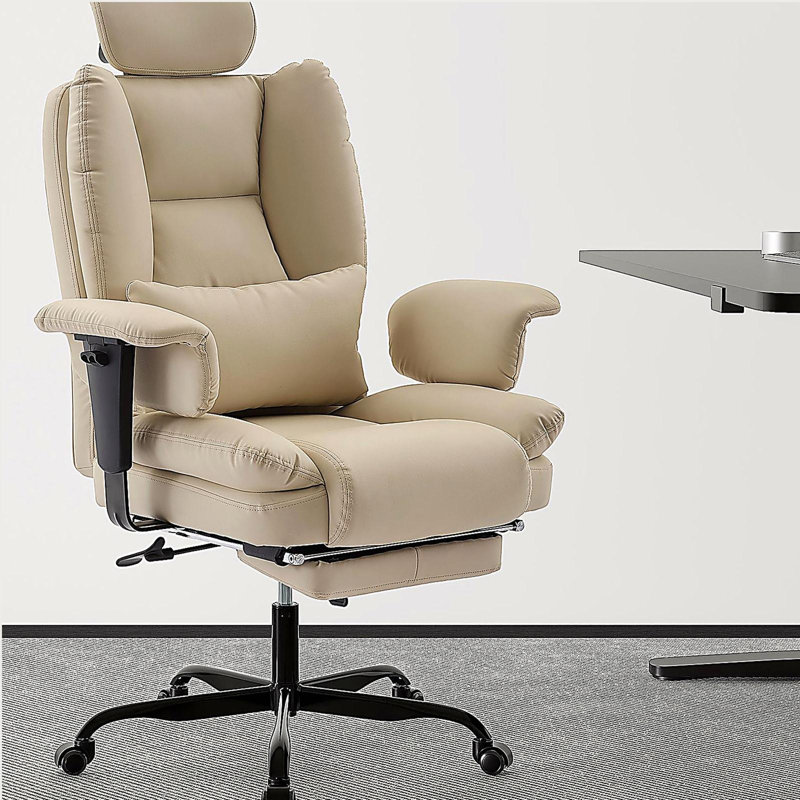 Office Chair PU Leather Computer Chair with Lumbar Support and High Backrest, Ergonomic Desk Chair with Liftable Headrest