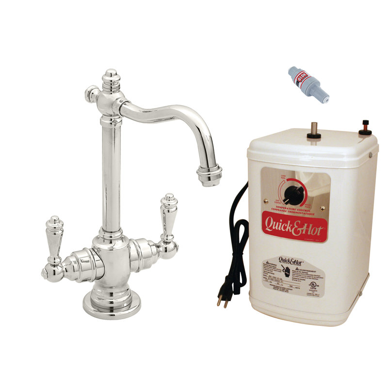 Robinet distributeur d'eau chaude et froide à 2 poignées Victorian 9 po avec réservoir de chauffage instantané, Nickel poli