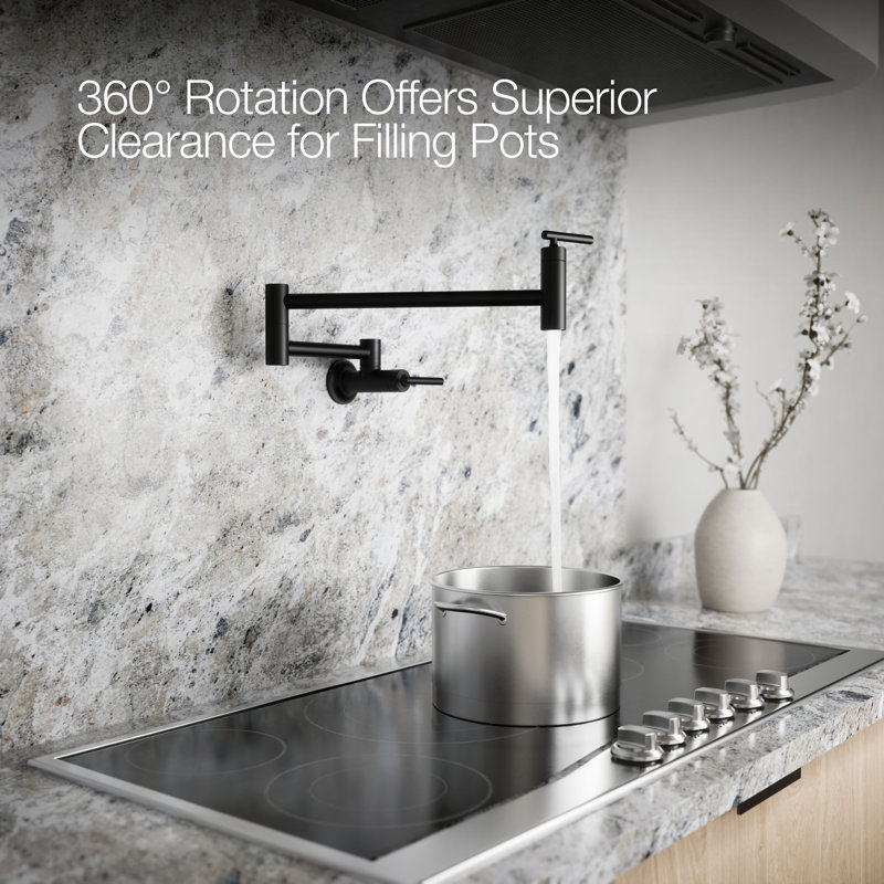 Wall-Mount Pot Filler Faucet, Swing Arm Kitchen Pot Filler Faucet, Matte Black