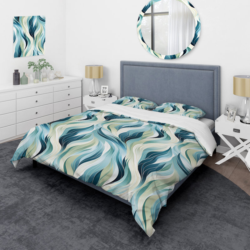 Ensemble de housse de couette bleu et vert, Housse de couette pour très grand lit et 2 très