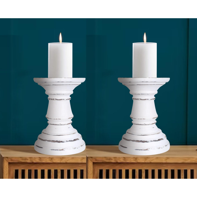 2 Piece Wood Pillar Set, 19cm H x 12cm W x 12cm D