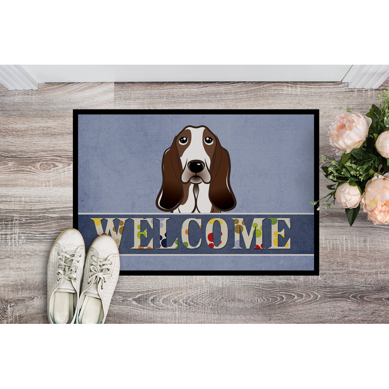 Tapis d'extérieur antidérapant Basset Hound Welcome, Rectangle 2 pi x 3 pi