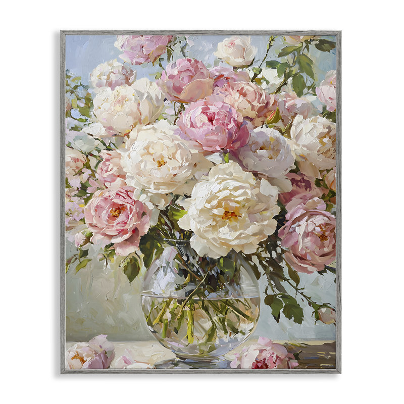 Giclée blanche et rose encadrée, design par Franklyn Gregory, Estampe numérique Farmhouse, H 14 po x l 11 po