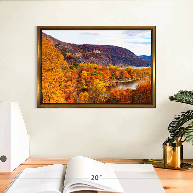 Paysage d'automne avec ours, Cadre flottant doré, 13 po x 9 po