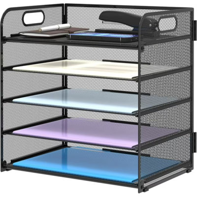 5-Tier Desktop Organizer Letter Tray With Handle-Mesh