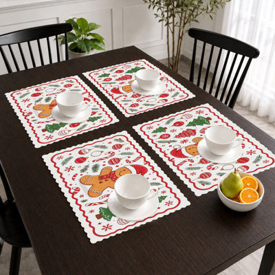 Christmas Placemats Set of 4 - Heat-Resistant Table Mats, for Indoor & Outdoor Dining,Red Green Gingerbread Man