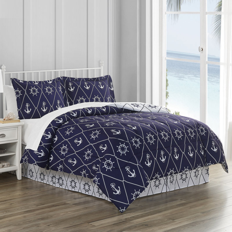 Ensemble d'édredon réversible en microfibre ultra doux bleu marine DESIGN STU DVD Anchor Away