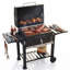 Barbecue au charbon 54 po en acier avec support chauffant ， 577 pieds carrés dans une grande zone de cuisson Barbecue de cour arrière avec tables d'appoint et roues pliables, tablette de rangement, thermomètre intégré et plateau à cendres escamotable Grill Barbecue de patio pour la cuisine de camping