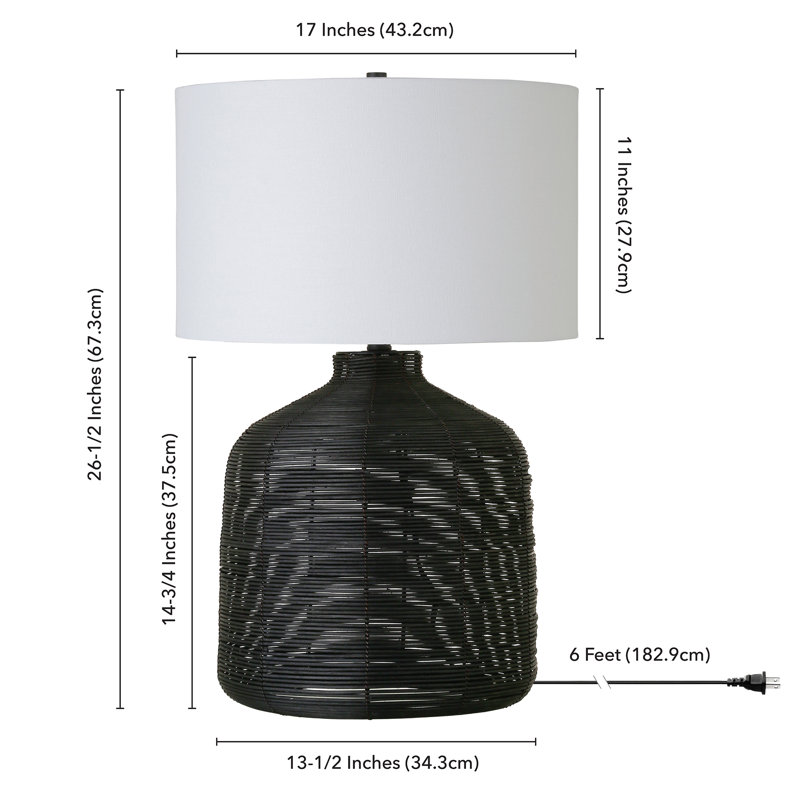 Northport Table Lamp, 26" H x 17" W x 17" D, Black Rattan