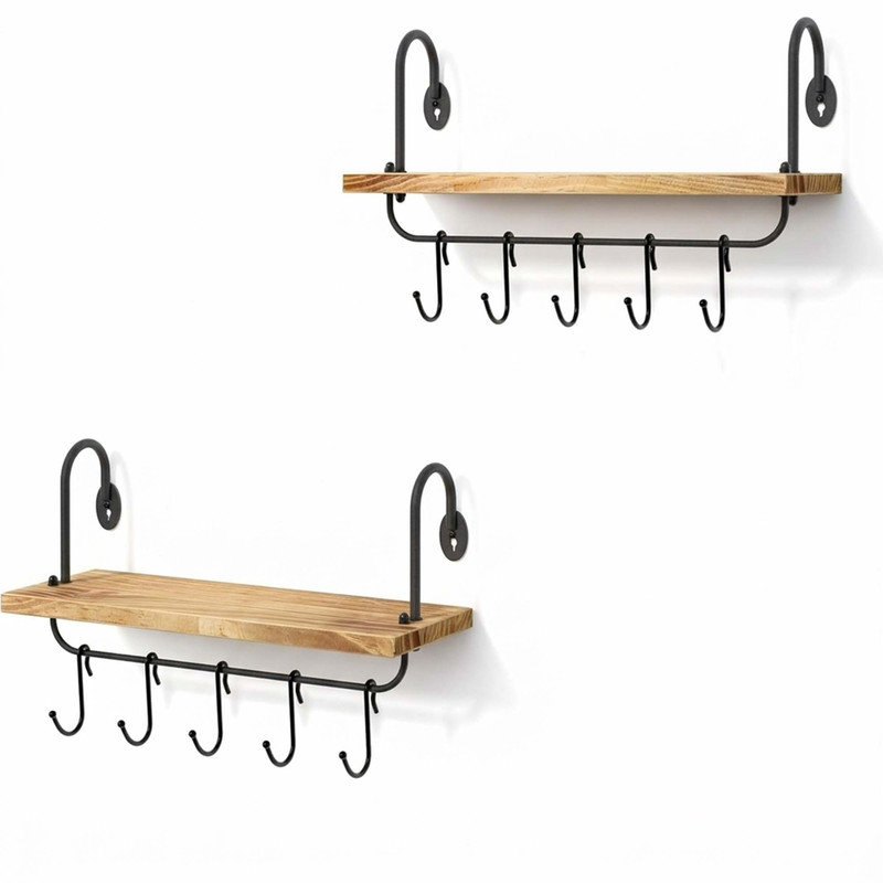 Ensemble flottant de tablettes murales flottantes avec 10 crochets réglables pour la cuisine et la salle de bain