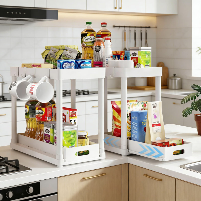 Rangement de tiroir coulissant sous-comptoir polyvalent pour armoires de cuisine et de salle de bain, installation sans outils, conception antidérapante et robuste