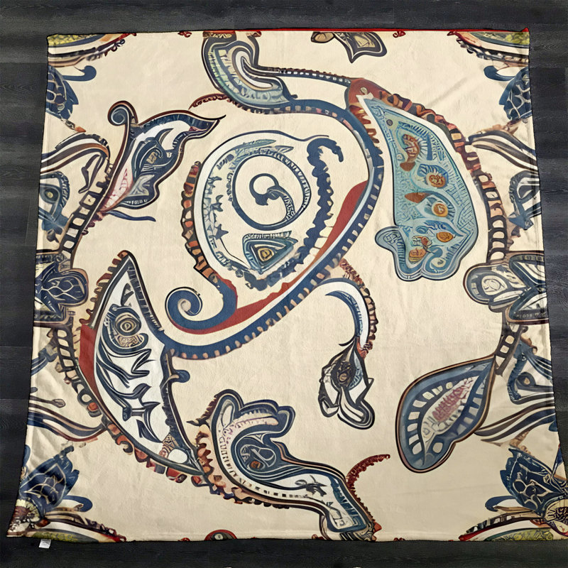Throw Blanket, 51" W x 60" L, Paisley/Abstract, Orange/Blue/Beige