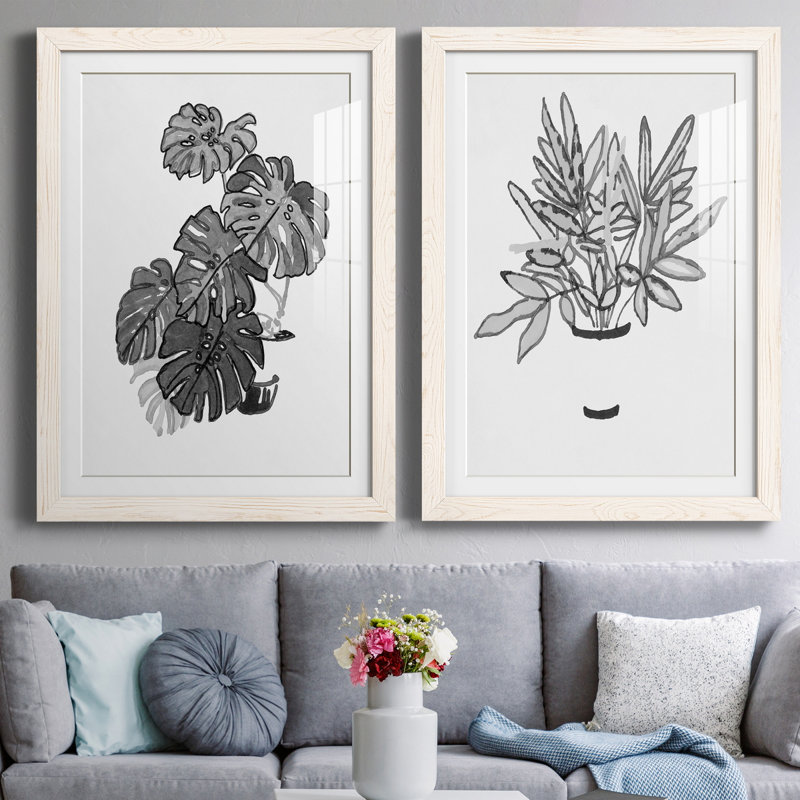 B and W d'intérieur plante III - ensemble de 2 reproductions d'art, H 43,5 po x l 31,5 po x P 1 po, Papier encadré blanc