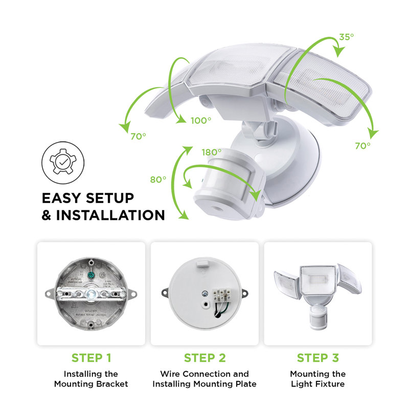 39 Watt Smart 3 - Head LED Dusk to Dawn Outdoor Security Flood Light with Motion Sensor and Timer