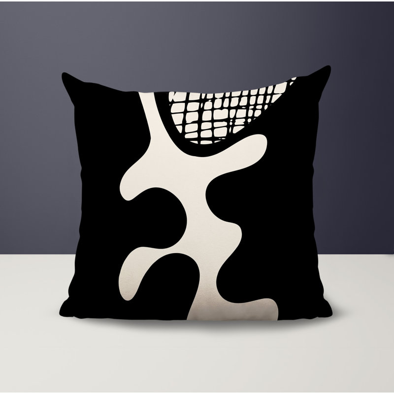 Oreiller carré réversible intérieur / extérieur Vido, H 19 po x l 19 po, Noir / blanc cassé abstrait