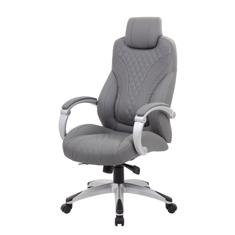 Kelly Rolling Executive Armchair, Gray Stitched-Back Caressoftplus, Caressoft Vinylplus Gray