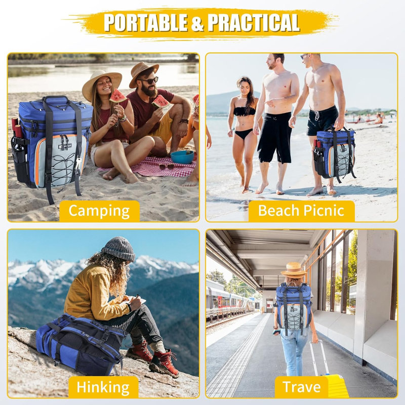 40 glacières pour sac à dos, grand sac à dos pour glacière, glacières de camping isolantes et imperméables, Marine