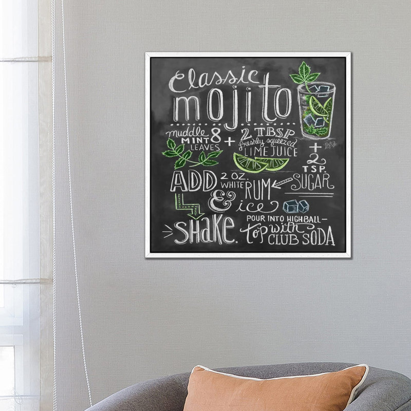 Classic Mojito Recipe - Print on Canvas, White Floater Framed, 66.04cm H x 66.04cm W x 3.81cm D