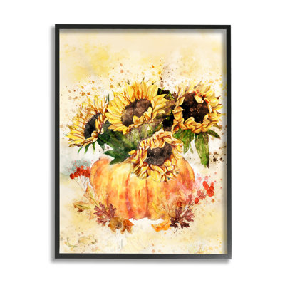 Récolte de citrouilles, tournesols et feuilles d'automne rouges et orange par Ziwei Li - Peinture