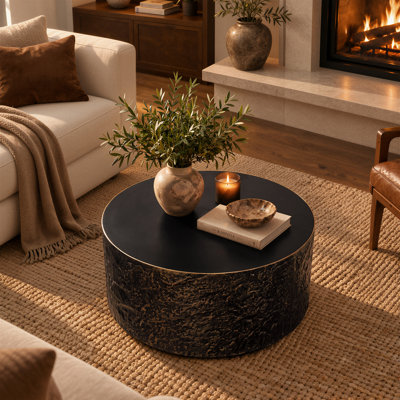 28" Indoor Modern Round Concrete Coffee Table, for Living Room, Bronze