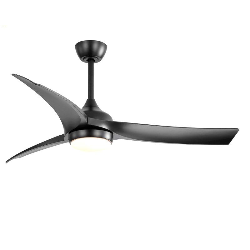 52 Inch Modern Black Ceiling Fan With 18W LED Light And Remote Control 3 ABS Blades DC Motor For Bedroom Living Room, Black