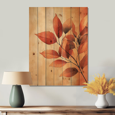 Feuilles de terre cuite couches de forêt III - Art mural en bois de feuilles - sur bois de pin naturel