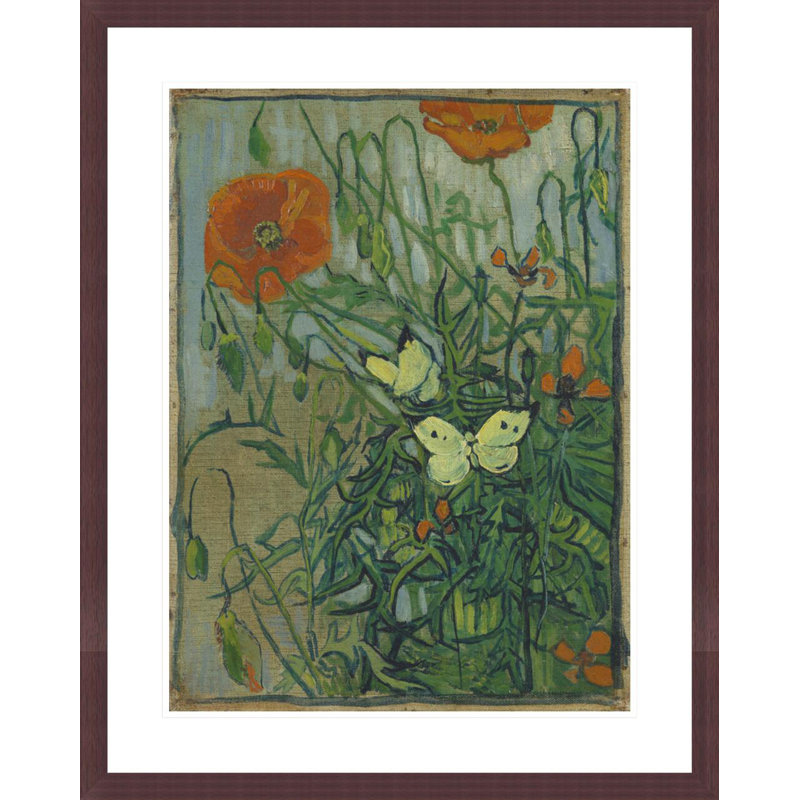 «Butterflies and Poppies» par Vincent van Gogh, impression giclée encadrée, H 29,45 po x l 23,5 po