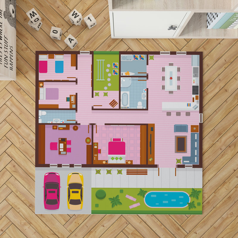 Square Immanuel Vinyl Machine Printed Area Rug, Square 150cm