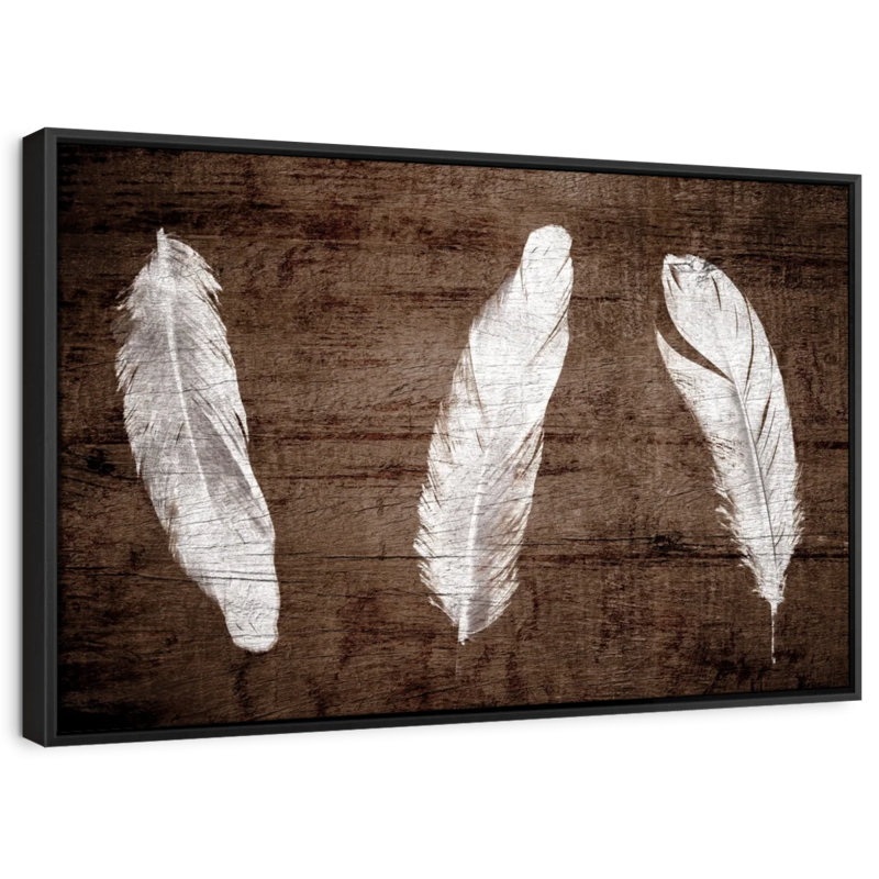 Éléments décoratifs «Woodgrain White Feathers Canvas Print», H 27 po x l 40 po