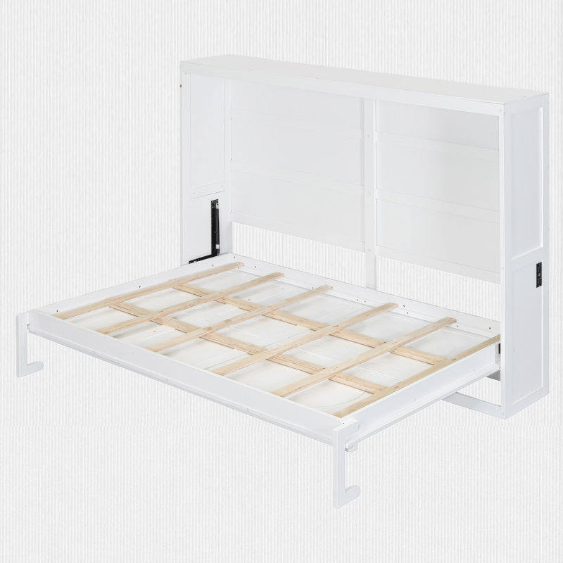Lit escamotable double avec port de charge, Double, Blanc