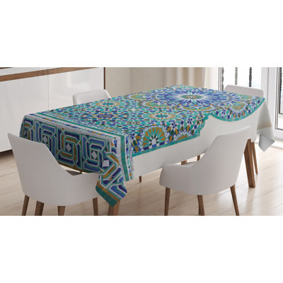 Ambesonne Moroccan Tablecloth, Ceramic Tile Antique East Pattern Heritage Architecture Print, Rectangular Table Cover For Dining Room Kitchen Decor, 52" X 70", Pale Coffee Turquoise