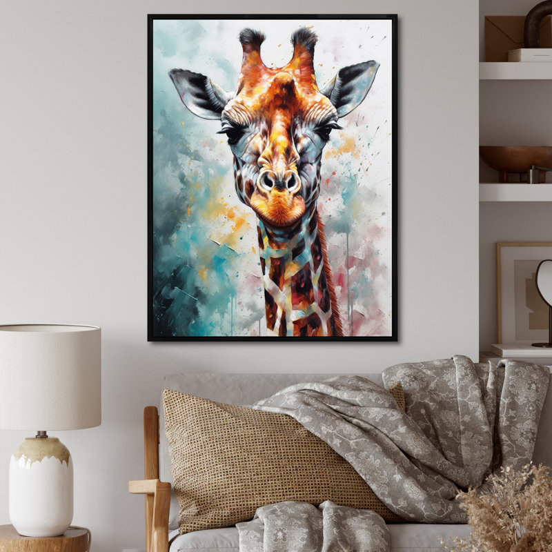 Portrait abstrait de girafe - Art mural girafe, H 32 po x l 16 po, Cadre flottant noir