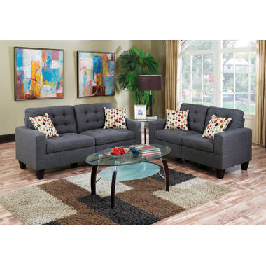 Latitude Run® Living Room Furniture 2Pc Sofa Set Black Polyfiber