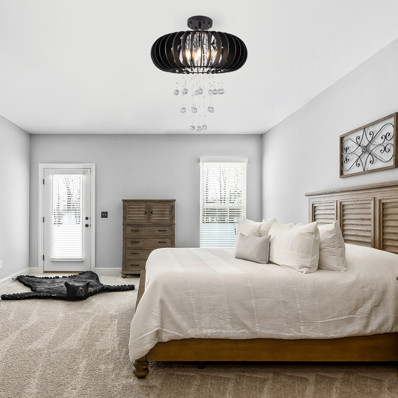 6 - Light Wood Caged Crystal Dimmable Chandelier