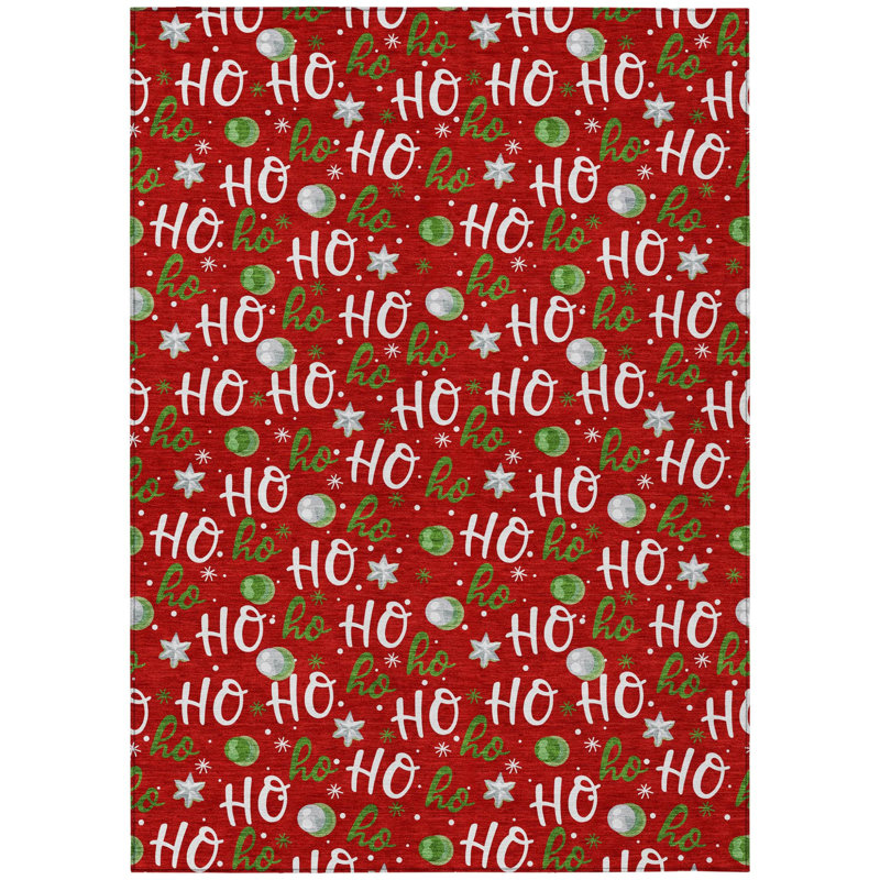 Tapis lavable d'intérieur/extérieur rouge, blanc et vert « Ho Ho Ho » de 2,74 m x 3,66 m
