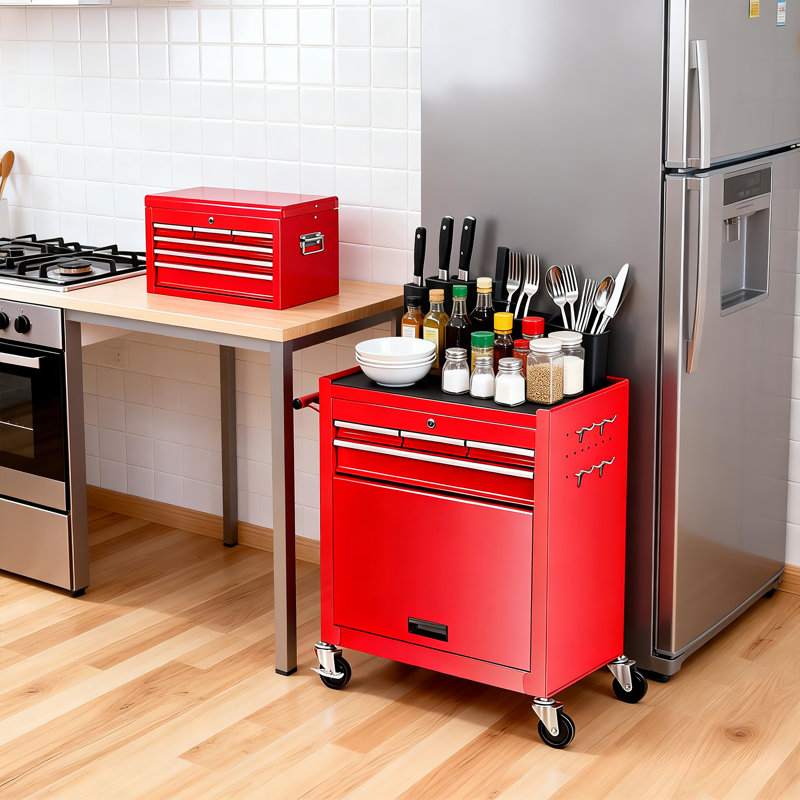 Coffre à outils à 8 tiroirs avec boîte à outils et roulettes, boîte à outils amovible