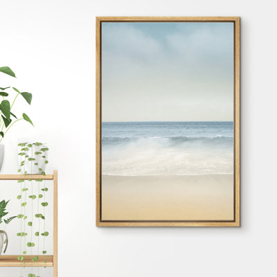 Coastal Beach IDEA4WALL Framed Canvas Print Wall Art Washed Out Vintage Beach Shore Nature Wilderness Illustrations Modern Art Rustic Landscape Cool For Living Room