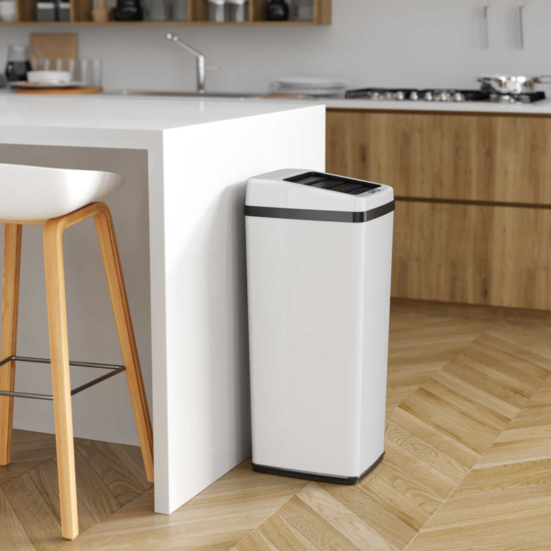 Poubelle à capteur de mouvement en acier inoxydable 14 gallons Erhart, Acier blanc
