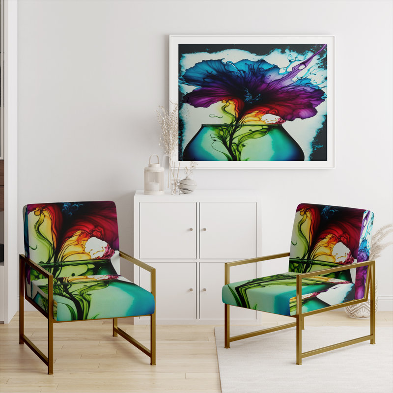 Brierly - Chaise avec accoudoirs rembourrée à motif floral, Doré