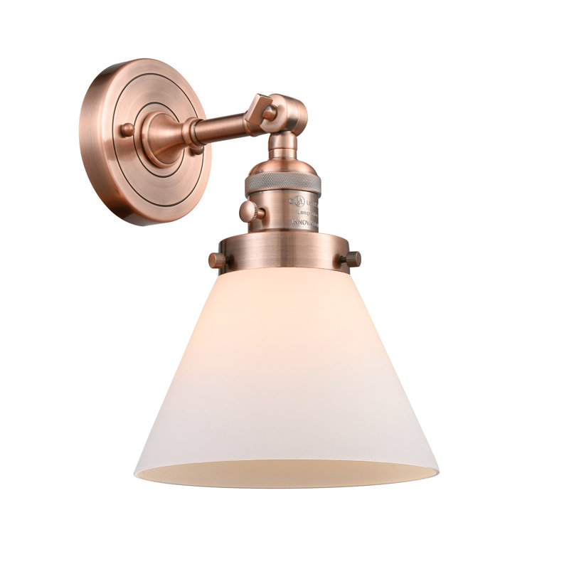 Applique murale 1 lumière Cone, Boîtier blanc mat, Cuivre antique, Ampoule non incluse