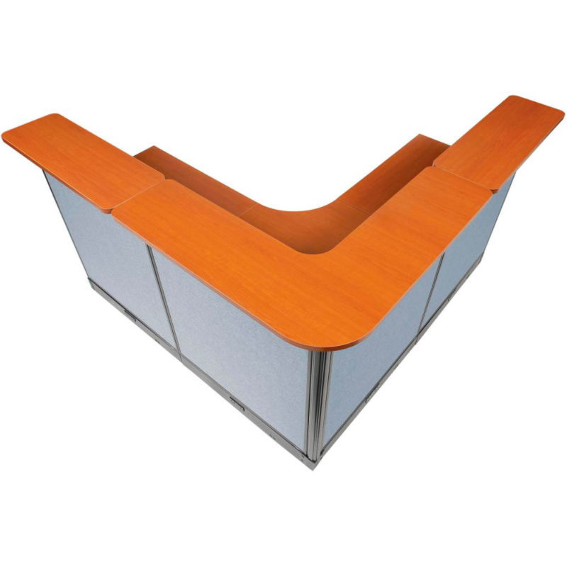 L-Shaped Synthetic Laminate Reception Desk with Power Outlet, Blue