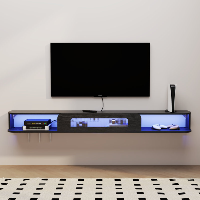 Floating Tv Stand With Led Lights, Wall Mount Tv Cabinet, 7.4"H x 70"L x 9.8"W