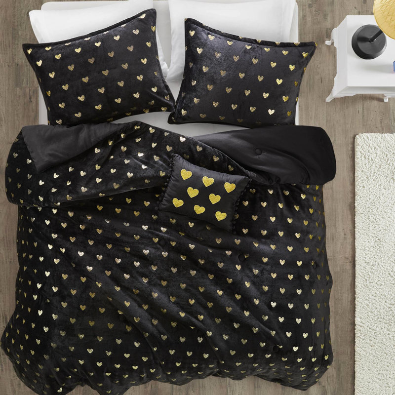 Édredon double / grand imprimé métallique avec 2 taies décoratives et 1 oreiller, rembourrage ultra doux, envers en microfibre, nettoyage des taches lavable à la machine, preuve, - impression de taille 4 pièces, rembourrage